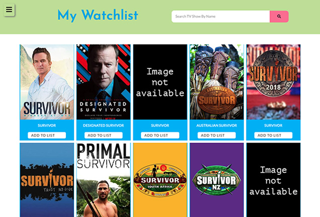 A TV Amaze API browser that allows you to build and save lists of your next TV show binge.